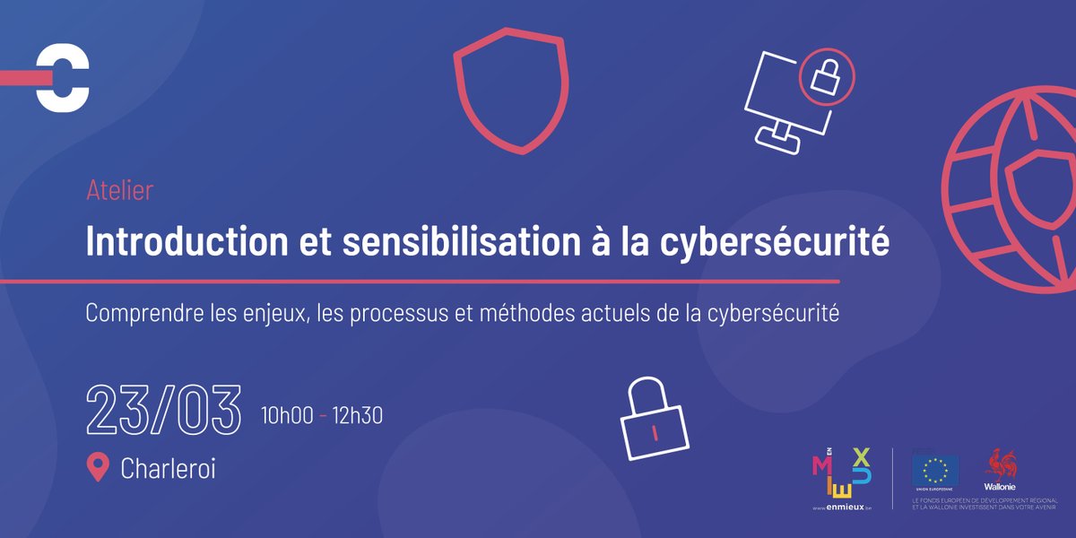 Le 23 mars: Comprendre la cybersécurité. 
> Les enjeux et une démo ludique <a href="/CETIC/">CETIC</a>
> Témoignage: Pour vous aider à protéger votre activité contre les risques liés à la cybersécurité <a href="/redsystem/">REDSYSTEM</a> 
> Use case: Mise en place des protections essentielles <a href="/Uniwan/">Uniwan.be</a> 
hub-charleroi.be/fr/events/intr…