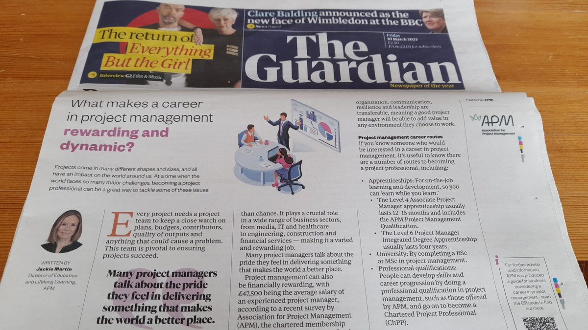 We're pleased to be featuring in The @guardian today, as Jackie Martin, our Director of Education & Lifelong Learning, discusses opportunities in #projectmanagement for the #yourfuturecareercampaign2023 by @MediaplanetUK’s. bit.ly/3ENPGFL