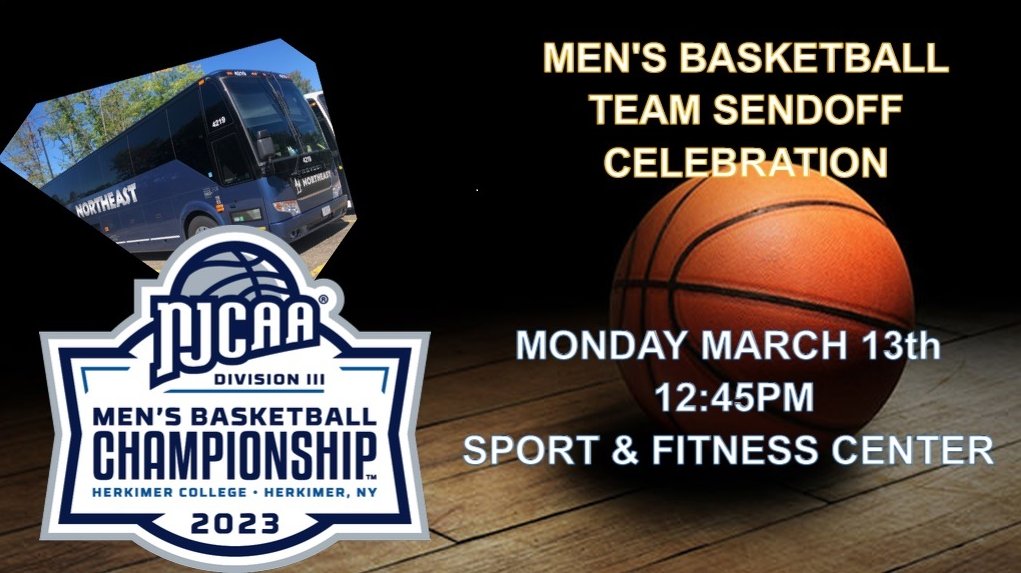 Join us as we sendoff the <a href="/NECCKNIGHTS/">NECC Athletics</a> Men's Basketball Team on Monday March 13th at 12:45. Cheer them on as they head to the NJCAA Division III Championship. #letsgoknights #TeamNECC