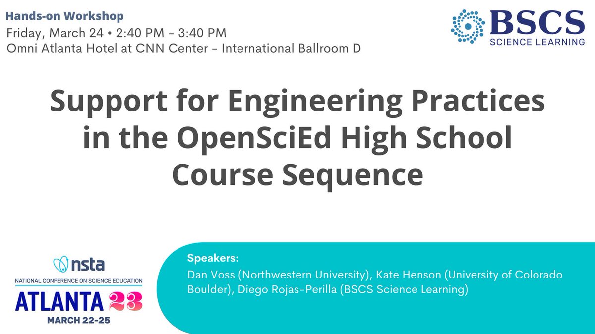 BSCS Science Learning (@bscsorg) on Twitter photo Attendees at this #NSTA23 workshop will get to experience the different scaffolds and instructional supports for engineering thinking included in the High School <a href="/OpenSciEd/">OpenSciEd</a> materials. bit.ly/3EvUy23 <a href="/dcvoss1/">Dan Voss</a>, Kate Henson (<a href="/CUBoulder/">CU Boulder 🦬</a>), Diego Rojas-Perilla (<a href="/BSCSorg/">BSCS Science Learning</a>) Attendees at this #NSTA23 workshop will get to experience the different scaffolds and instructional supports for engineering thinking included in the High School <a href="/OpenSciEd/">OpenSciEd</a> materials. bit.ly/3EvUy23 <a href="/dcvoss1/">Dan Voss</a>, Kate Henson (<a href="/CUBoulder/">CU Boulder 🦬</a>), Diego Rojas-Perilla (<a href="/BSCSorg/">BSCS Science Learning</a>)