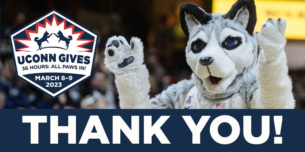 UConnAlumni's tweet photo. You went all paws in for #UConnGives! Your support strengthens @UConn and makes us proud to be part of #UConnNation. We're still tallying our final results due to donations made by mail, but so far we've raised more than $465,000 from nearly 4,200 donors! Thank you! https://t.co/35VJZA7Mgb
