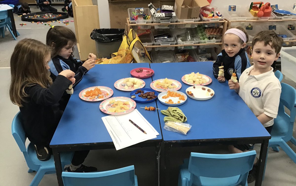 Dinnington_Rec's tweet photo. We loved trying new foods and learning about repeating patterns whilst making fruit kebabs this week in Reception ⁦@DinningtonFirst⁩. #OpenToNewExperiences #PlayBasedLearning #EYFS https://t.co/qKkPuMImgc