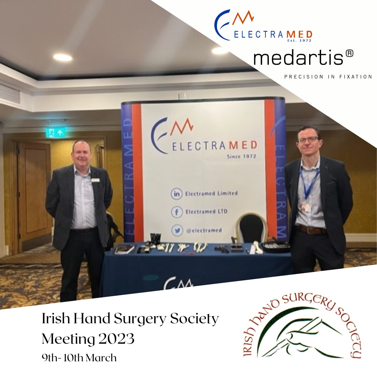 Day two of the Irish Hand Surgery Society Meeting has kicked off. Great to be here with Brian Sloan from Medartis UK.

If you're around, make sure to stop by our stand to explore the innovative solutions we offer by Medartis.

#IHSS2023 #medartis #handsurgery