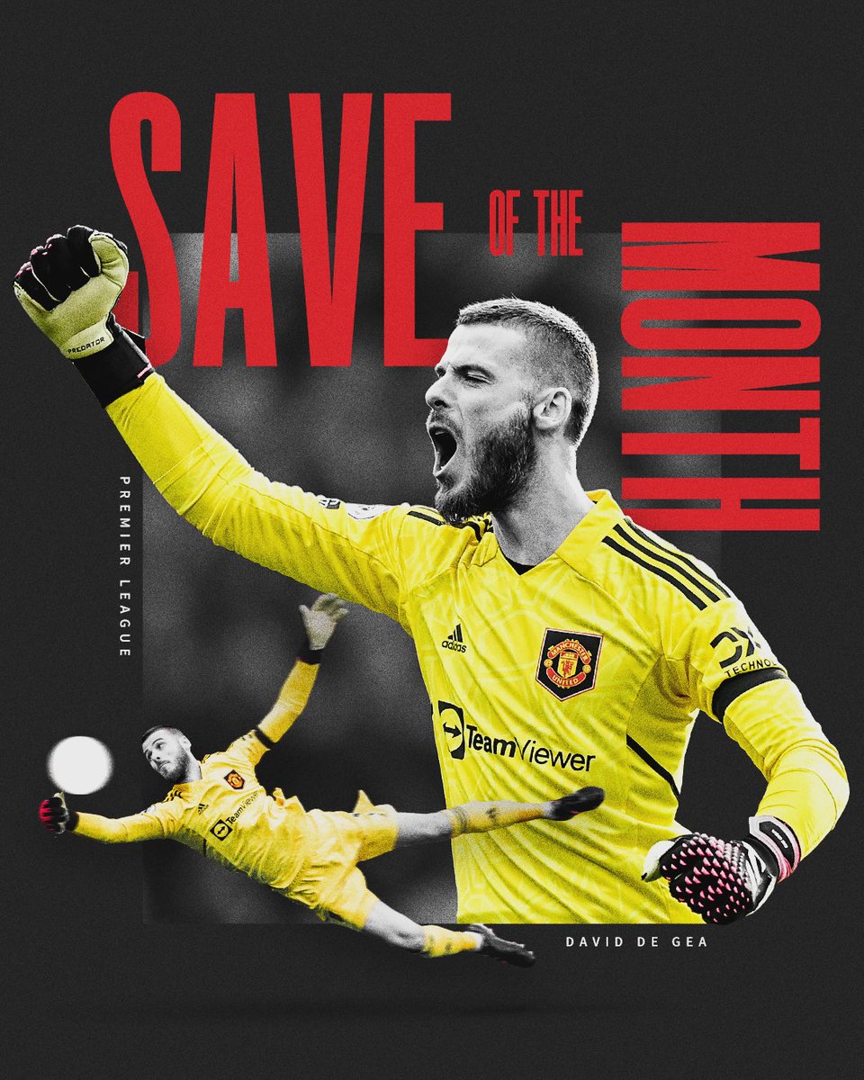 ManUtd's tweet photo. A sublime stop from @D_DeGea 👏

Our no.1 has been awarded the @PremierLeague’s Save of the Month for February ⛔️

#MUFC || #PL https://t.co/nNeQYLNnxe