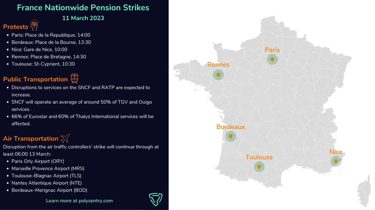 Major labor #unions and #activist groups in #France are coordinating #protests this weekend in response to the govt's #pension #reforms that seek to raise the country's retirement age. #Strikes that disrupt transport services are expected, while additional protests are planned.