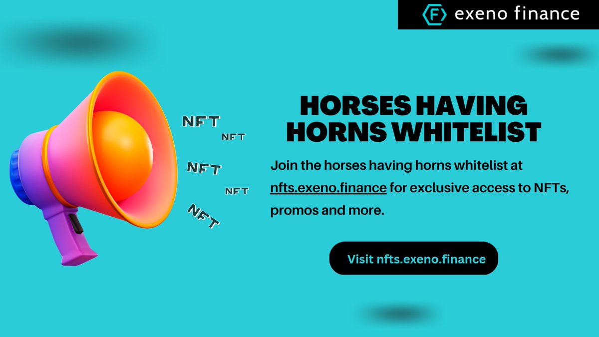 Vicmann97's tweet photo. Are you an #NFT  lover❓ 

📢 Join the horses having horns whitelist for exclusive access to #NFTs, promos and more. 

Visit https://t.co/IAYYVOAP7G to get started. 

#blockchain #exenofinance #DeFi https://t.co/3WUCechsxw