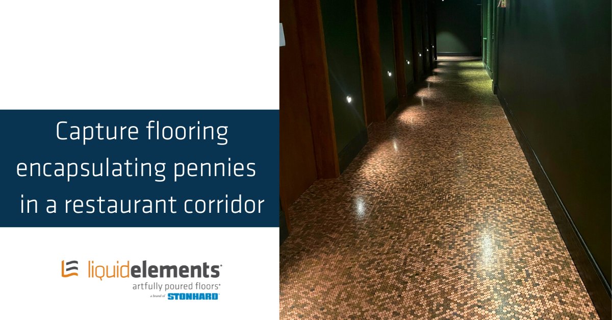 Our Commercial Photo of the Month is of Capture, a floor that is always custom, from our Liquid Elements brand. Meticulously installed for Minneapolis’ Butcher and the Boar restaurant, 145,000 pennies were laid by hand! Learn more: ow.ly/NXpk50Nfhsf 

#hospitalitydesign