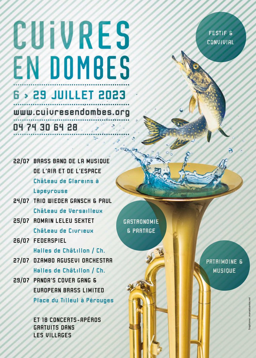 {🥁🥁 ELLE EST ARRIVÉE !}
🏰🎶Découvrez la programmation du Festival <a href="/CuivresD/">Festival Cuivres en Dombes</a>  2023
Nous ne savons pas pour vous mais nous… on a hâte  !🤩✨
cuivresendombes.org