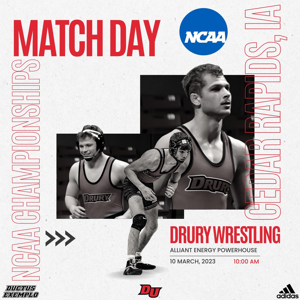 Drury_Wrestling's tweet image. 🚨MATCH DAY🚨

📍: Cedar Rapids, IA
⏰: 10:00 AM
🆚: NCAA Division II National Championships 

#DuctusExemplo