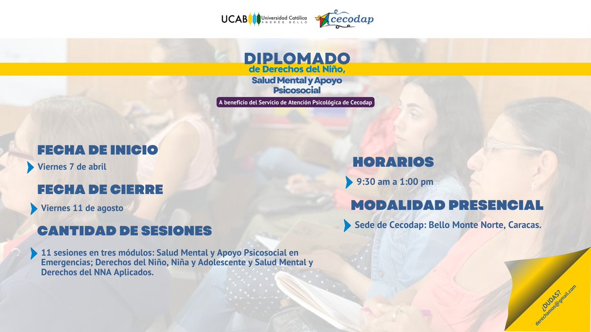 cecodap's tweet image. El Diplomado de Derechos del Niño, Salud Mental y Apoyo Psicosocial se realizará entre los meses abril y agosto en forma presencial 

Los fondos serán destinados al Servicio de Atención Psicológica de @Cecodap, que hasta la fecha ha atendido a cerca de 19.000 personas desde 2017