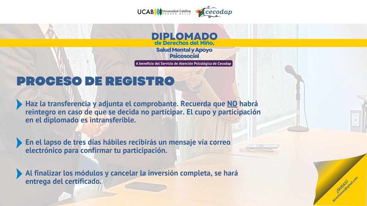 cecodap's tweet image. El Diplomado de Derechos del Niño, Salud Mental y Apoyo Psicosocial se realizará entre los meses abril y agosto en forma presencial 

Los fondos serán destinados al Servicio de Atención Psicológica de @Cecodap, que hasta la fecha ha atendido a cerca de 19.000 personas desde 2017
