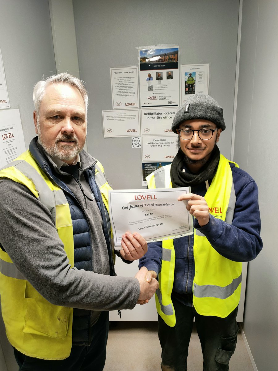 We are delighted to continue work experience opportunities to students from @southandcitycol. Here pictured today Adil Ali with Project Manager Carl Deakin at our development 'The Point' Castle Vale, Birmingham. @Lovell_UK #nextgen #workexperience