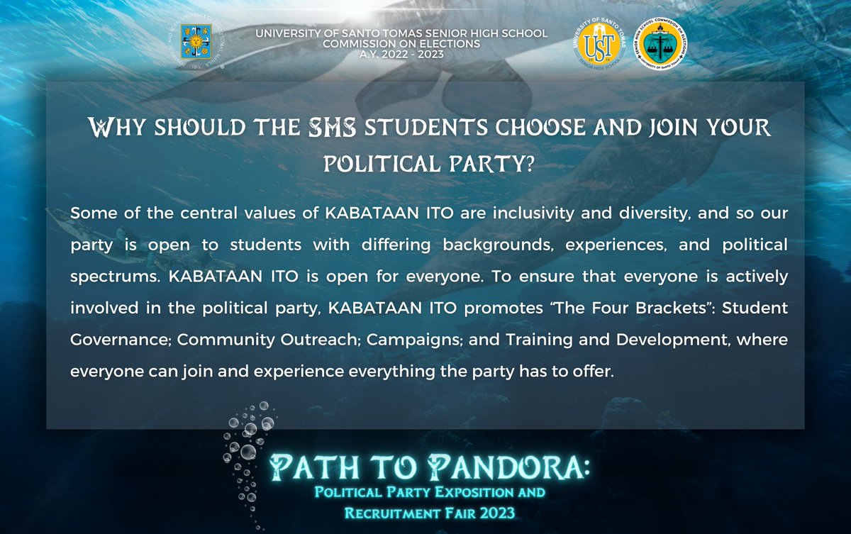ustshscomelec's tweet photo. 𝘛𝘩𝘰𝘮𝘢𝘴𝘪𝘢𝘯𝘴, 𝘖𝘦𝘭 𝘕𝘨𝘢𝘵𝘪 𝘒𝘢𝘮𝘦𝘪𝘦 🌊 
(𝘛𝘩𝘰𝘮𝘢𝘴𝘪𝘢𝘯𝘴, 𝘐 𝘴𝘦𝘦 𝘠𝘰𝘶) 

Get to know the KABATAAN ITO, a participating political party in this Political Party Exposition 2023✨
 
(1/2) https://t.co/65rvkghakv