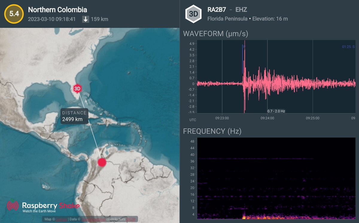 Fred Ward (@frwards) on Twitter photo 2023-03-10 14:21:49 M 5.4 - Northern Columbia #Earthquake recorded on my Raspberry Shake 3D (AM.RA2B7) as a member of the #RaspberryShake #CitizenScience seismic network. See what's shaking near you with the @raspishake #ShakeNet mobile app. M 5.4 - Northern Columbia #Earthquake recorded on my Raspberry Shake 3D (AM.RA2B7) as a member of the #RaspberryShake #CitizenScience seismic network. See what's shaking near you with the @raspishake #ShakeNet mobile app.