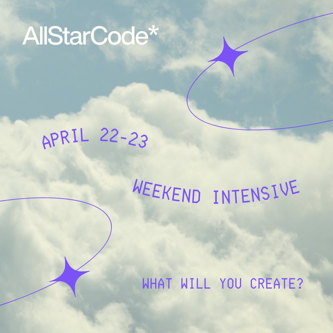 AllStarCode's tweet photo. Get your head stuck in the clouds, dreaming about the tech you will create ☁️

Learn animation and intro to p5 at our Weekend Intensive, April 22-23, 2023 from 10am - 1pm. 

What will you create? 

Link 🔗 https://t.co/M0dSheEIZg

#weekendintensive #allstarcode #summerintensive https://t.co/5IUaY4eWRw