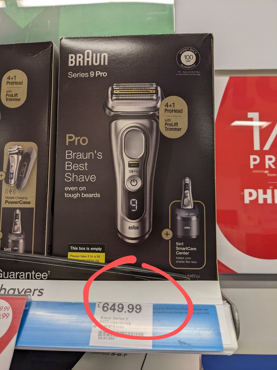 My inexpensive trusty old Boots electric razor failed this morning so I went back there shopping for a replacement. Tough choice. 

£27.99 or...

...£649.99 🤔

What on earth does a £649.99 razor do for my face stubble that £27.99 can't fix?