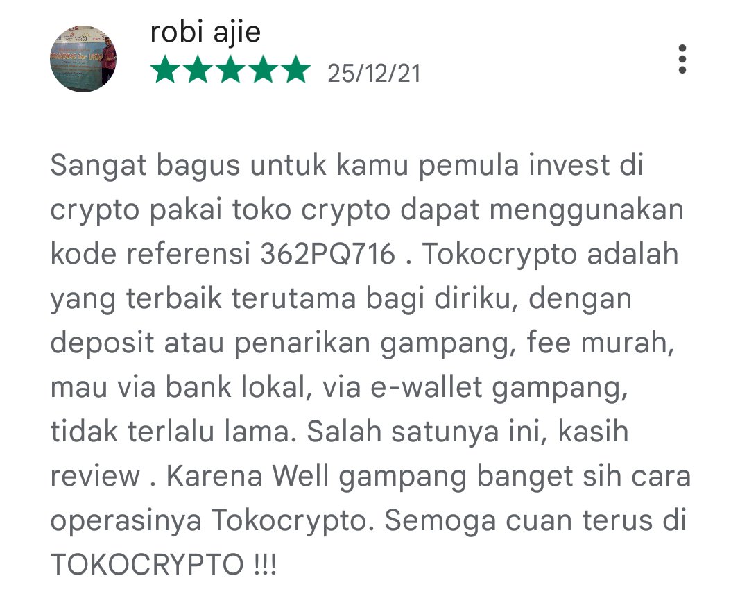 Pengumuman " Review Berkah " Sangat bagus #PilihTokocrypto Untuk Kamu pemula invest di crypto pakai toko crypto, dgn deposit / penarikan gampang, fee mrh,via bank lokal,via wallet, tidak terlalu lama. &amp; well gampang bgt cara operasinya Tokocrypto #ReviewBerkah #SiapLebihCuan