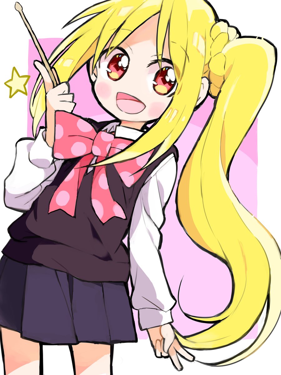 ijichi nijika 1girl blonde hair long hair solo skirt side ponytail bow  illustration images