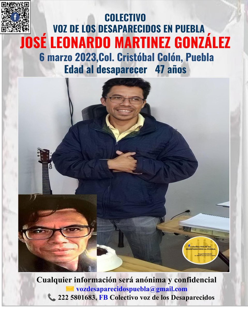 VozdelosDesapa's tweet photo. pedimos su colaboración para localizar a :
#JOSE_LEONARDO_MARTINEZ_GONZALEZ
Edad 47 años
desapareció el 6 de marzo, 2023 
en  la colonia Cristóbal Colón   #Puebla
#desaparecidopuebla
#ayuda
#lohasvisto
@botDesaparecidx 
@FiscaliaPuebla https://t.co/BPQ2X1fJBs