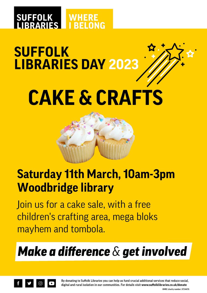 Choose Woodbridge (@woodbridgeuk) on Twitter photo Tomorrow is <a href="/SuffolkLibrary/">Suffolk Libraries UK</a> Day!
<a href="/WoodbridgeLib/">Woodbridge Library</a> is celebrating with a cake sale, with some bakes donated by <a href="/honeyandharvey/">Honey + Harvey</a>, The Bakehouse Bakery and The Mixing Bowl.
There will also be children's crafts, mega bloks mayhem, a tombola and more.
We can't wait to see you there! Tomorrow is <a href="/SuffolkLibrary/">Suffolk Libraries UK</a> Day!
<a href="/WoodbridgeLib/">Woodbridge Library</a> is celebrating with a cake sale, with some bakes donated by <a href="/honeyandharvey/">Honey + Harvey</a>, The Bakehouse Bakery and The Mixing Bowl.
There will also be children's crafts, mega bloks mayhem, a tombola and more.
We can't wait to see you there!