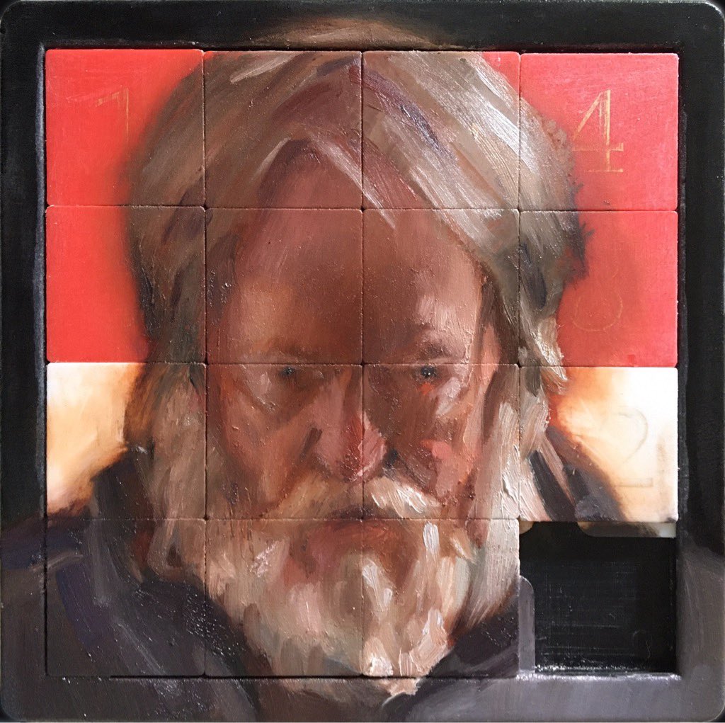 mick_mcnicholas's tweet photo. Absolutely thrilled that my Self-Portrait has made it in @rsportraitpainters  exhibition (begins 04/05/23)!

Lockdown - Self-Portrait
Oil on Plastic Tile-Puzzle Game
15x15 cm

#selfportrait #rp #royalsocietyofportaitpainters #mallgalleries #oilpainting #childsgame #tilepuzzle https://t.co/nCI30nt5wx