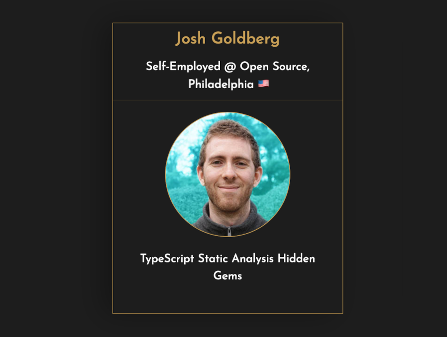 We are very proud to announce that <a href="/JoshuaKGoldberg/">Josh Goldberg 🦋</a> will be one of the #JSDayIE2023 speakers. Josh is a major contributor in the TS ecosystem visiting from Philadelphia 🇺🇸. He will show us some of the best #TypeScript static analysis hidden gems💎

👀 👉 jsday.ie