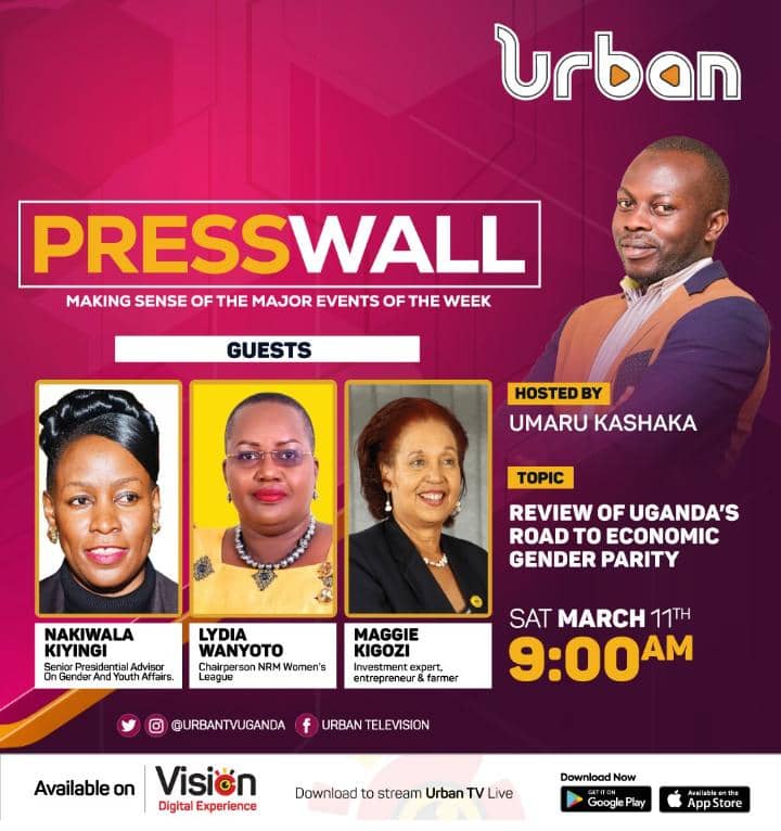 KashakaUmaru's tweet photo. How ordinary women can share equally in Uganda’s economy &amp; catapult the country’s growth? Join me on #PressWall this Saturday morning 9-11 for this &amp; more @nakiwalafk @LydiaWanyoto_M @KigoziMaggie @UrbanTVUganda #UrbanUpdates  #VisionUpdates https://t.co/9E5ebjN3dL