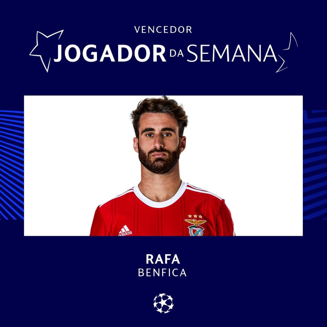 💪😍 Rafa é o 𝗝𝗼𝗴𝗮𝗱𝗼𝗿 𝗱𝗮 𝗦𝗲𝗺𝗮𝗻𝗮 da @ChampionsLeague!

#EuAmoOBenfica || #UCLPOTW #UCL