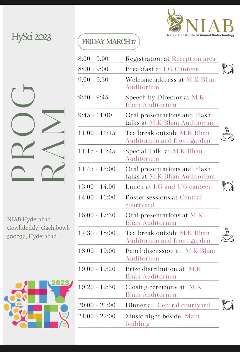 Schedule for Hysci 2023 
Visit the link for further details: hysci2023.in/events/schedule
#hyderabad #niab #hysci #lifescience #studentconference
