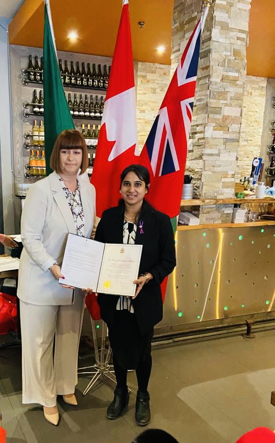cpn_rdc's tweet photo. Congratulations to our Patient Engagement Lead, Divya on being recognized by MP @mflalonde for the Orléans Leading Women and Girls Award for 2023! 

Thank you Divya for all the work you do in engaging with our patient partners! https://t.co/FI2DO54H5E