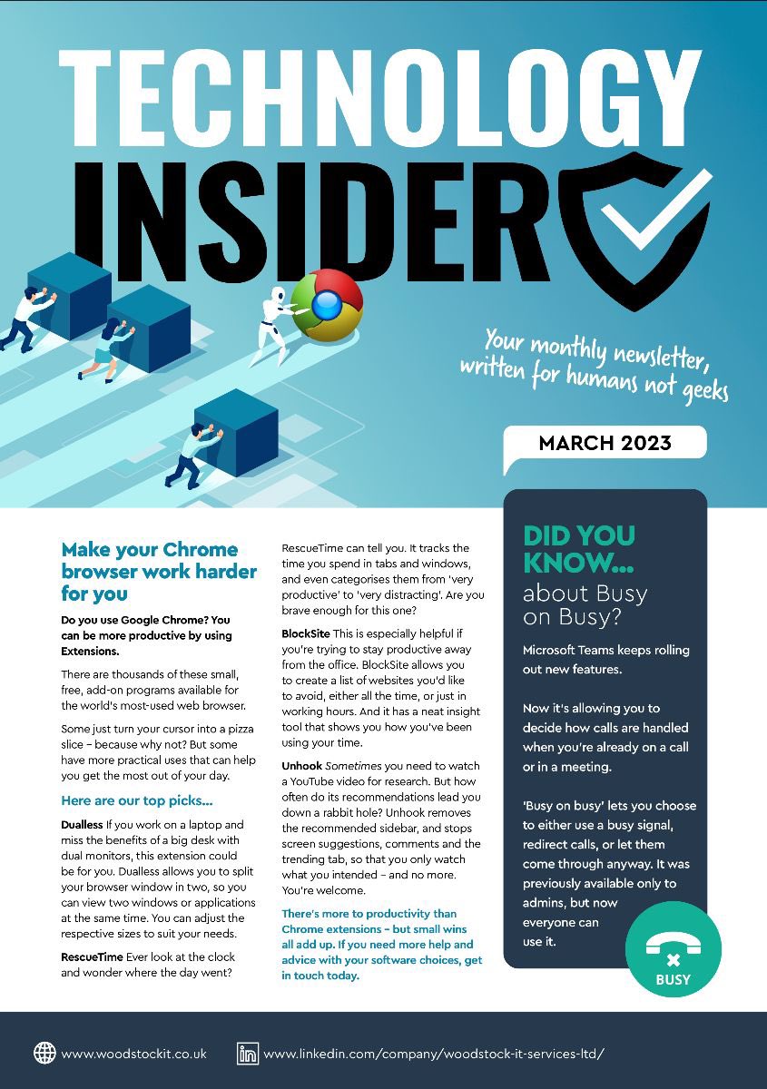Here's your monthly newsletter from Woodstock IT, written for humans not geeks!

Read all about IT here: woodstockit.co.uk/newsletters/

#newsletter #itexperts #itblog