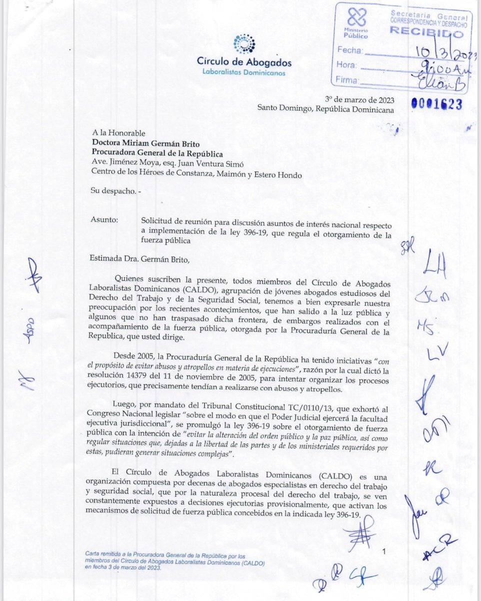 caldodr's tweet photo. Como grupo de abogados laboralistas y preocupados por la situación actual de los embargos en materia laboral, remitimos esta comunicación a la @ProcuraduriaRD y a su encargada la Doctora Mirian German Brito https://t.co/V4nOXqYAuc