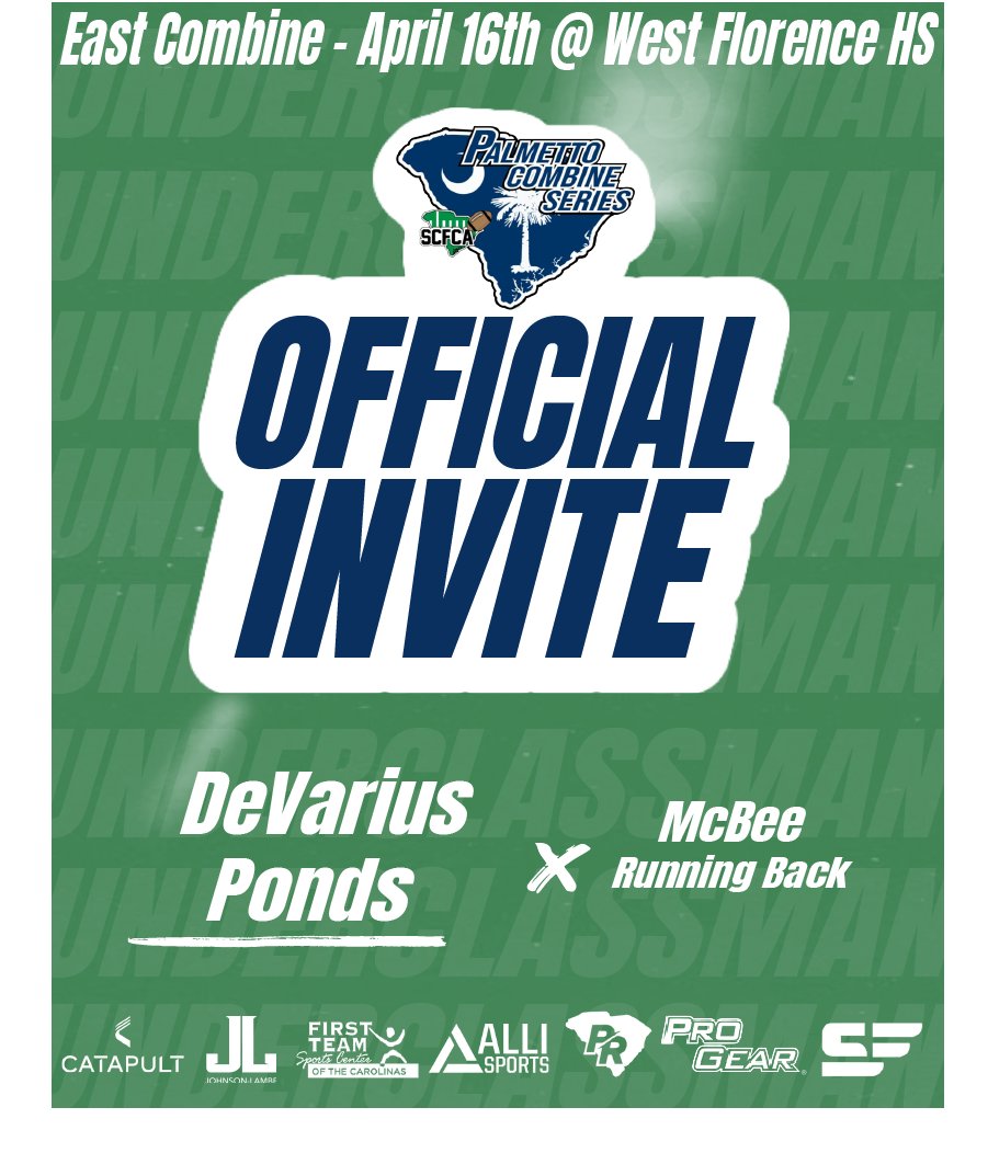 CoachesCombines's tweet photo. Congratulations on being selected to the Underclassmen Palmetto Combine Series! See you in Florence at West Florence HS on April 16th at 2:00pm

#Palmetto23 #Emailtofollow #EastCombine

@devarius_ponds @JohnnyKline11k 

Pre-Register:
https://t.co/qggdkPJHaq https://t.co/mboqzG9cOR