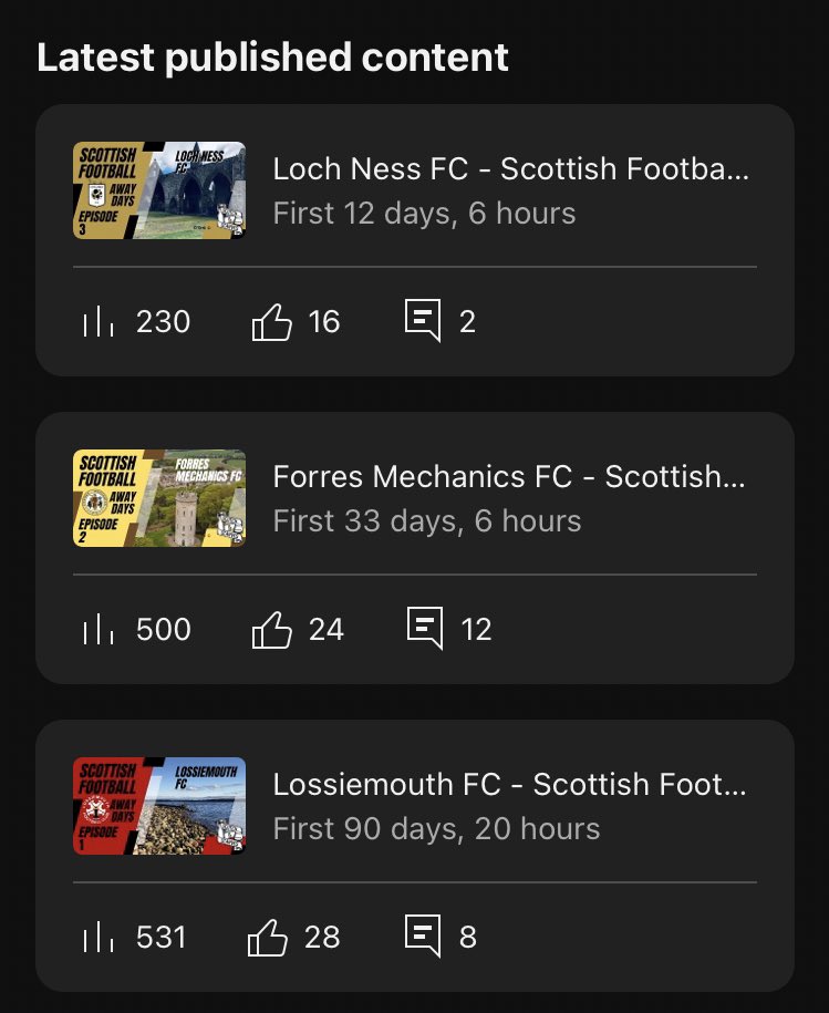 Buzzing, we just hit 500 views on our mini-documentary on <a href="/TheCansOfficial/">Forres Mechanics F.C.</a> 🙌👏

Chuffed to bits, thanks everyone for watching &amp; subscribing so far! Check  it out!

youtu.be/PlA769EmZ7I

#awaydays <a href="/themightycans/">Forres Mechanics Supporters</a> <a href="/forreslive/">Forres</a> #highlandleague <a href="/ScottishHFL/">The Highland League</a> <a href="/LeagueHighland/">Scottish Highland Football League</a>