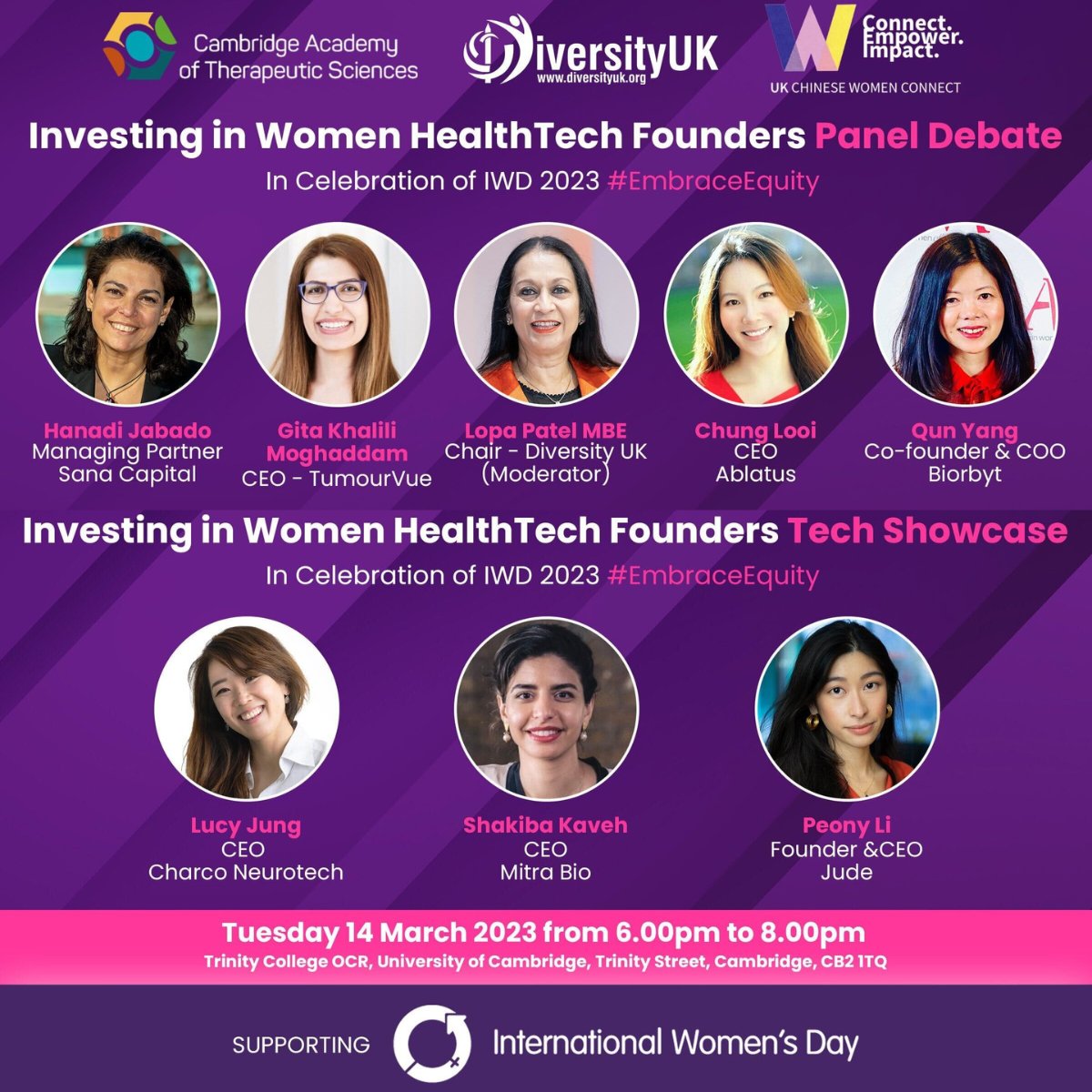 Biorbyt's tweet photo. The Cambridge Academy of Therapeutic Sciences, Diversity UK and UK Chinese Women Connect are hosting a panel debate on 'Investing in Women HealthTech Founders' on Tuesday 14 March 2023 @6pm at Trinity College, Cambridge...
#EmbraceEquity https://t.co/pcaO5AvyjX