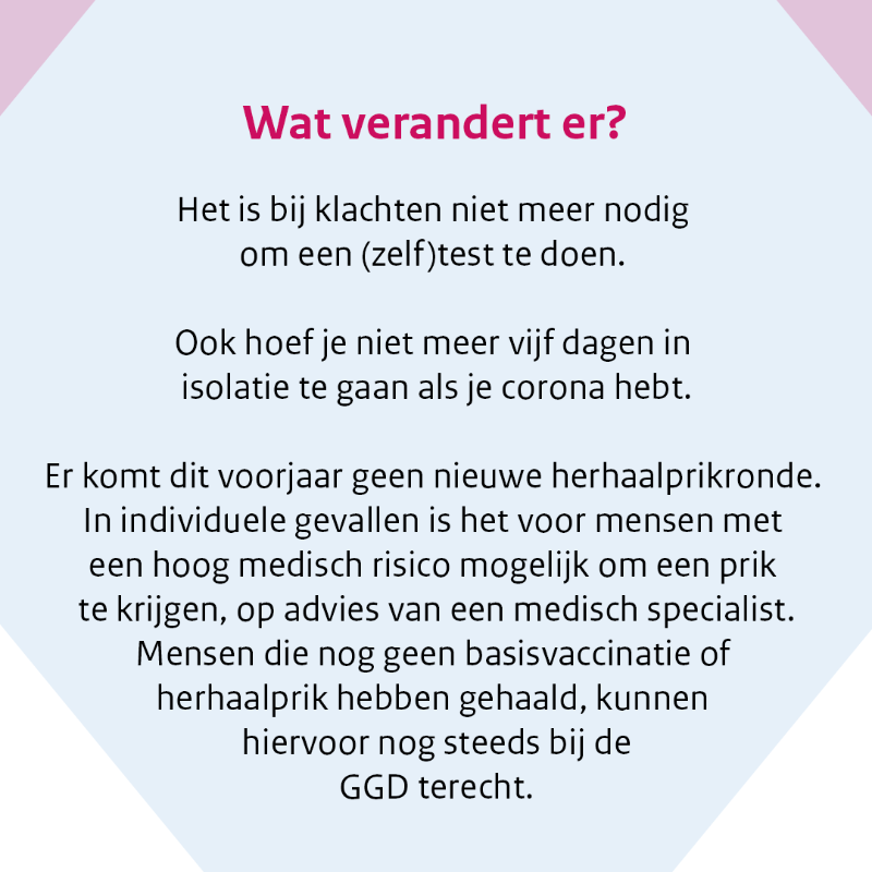 MinVWS's tweet photo. De gevolgen van het coronavirus op ons dagelijks leven worden minder ingrijpend. Daarom vervallen de corona-specifieke adviezen per 10 maart 2023. Tegelijk willen we mensen met een kwetsbare gezondheid blijven beschermen. De algemene adviezen bij luchtwegvirussen, helpen daarbij.