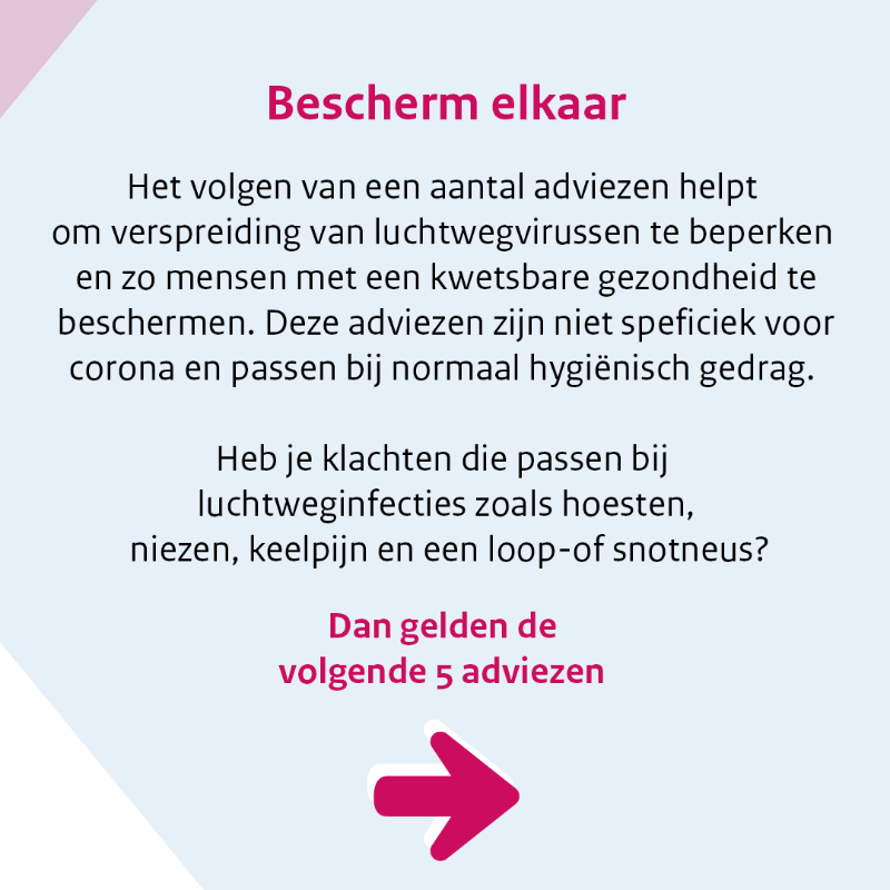 MinVWS's tweet photo. De gevolgen van het coronavirus op ons dagelijks leven worden minder ingrijpend. Daarom vervallen de corona-specifieke adviezen per 10 maart 2023. Tegelijk willen we mensen met een kwetsbare gezondheid blijven beschermen. De algemene adviezen bij luchtwegvirussen, helpen daarbij.