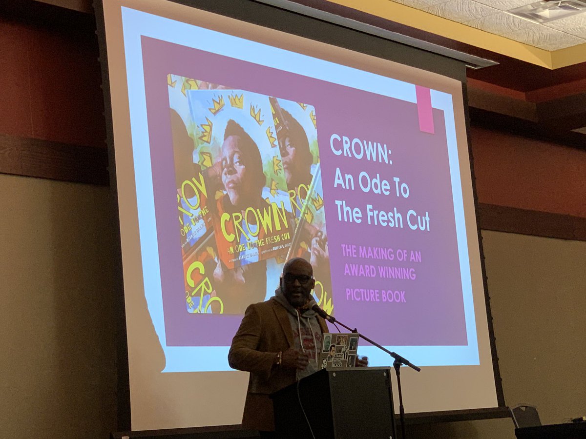 mariapwalther's tweet photo. Kicking off @ILReadCouncil Day 2 listening to Derrick Barnes share his journey to writing picture books. #ILReads #IL2023 📚💛 https://t.co/0QqLviEUsL