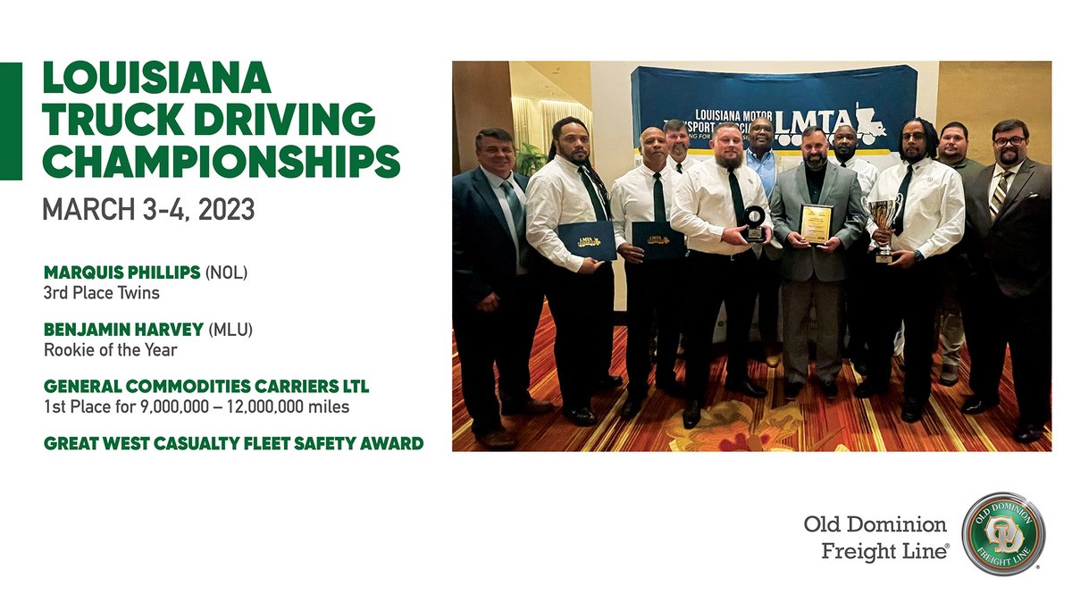 ODFLPeople's tweet photo. Louisiana kicked off Truck Driving Championship season last weekend at the state level and we were able to collect a few awards. #NTDAW23 #ODFL #ODFamily https://t.co/Jusmo5MSTr