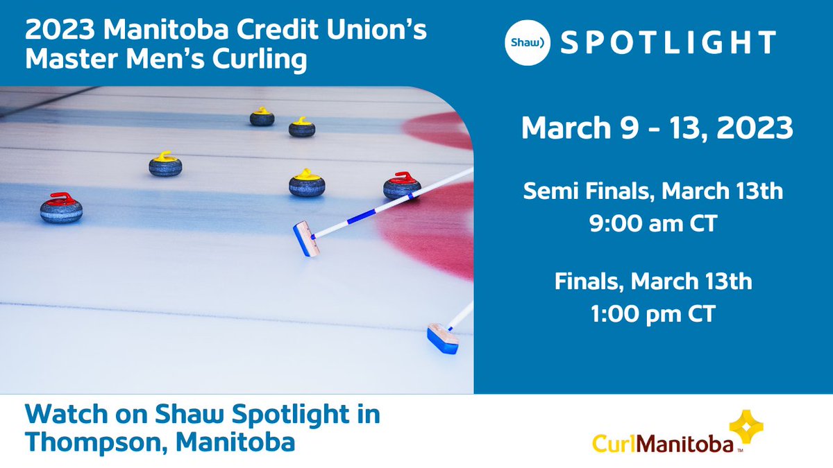Shaw Spotlight (@shawspotlight) on Twitter photo Watch live coverage of the 2023 Manitoba Credit Union's Master Men's Curling. Shaw Spotlight will be broadcasting all games on sheet #3 in Thompson, Manitoba (Channel 11/107)
To view the televised schedule in Thompson, visit shawspotlight.ca/on-now.html
#ShawSpotlight <a href="/curlmanitoba/">CurlManitoba</a> Watch live coverage of the 2023 Manitoba Credit Union's Master Men's Curling. Shaw Spotlight will be broadcasting all games on sheet #3 in Thompson, Manitoba (Channel 11/107)
To view the televised schedule in Thompson, visit shawspotlight.ca/on-now.html
#ShawSpotlight <a href="/curlmanitoba/">CurlManitoba</a>