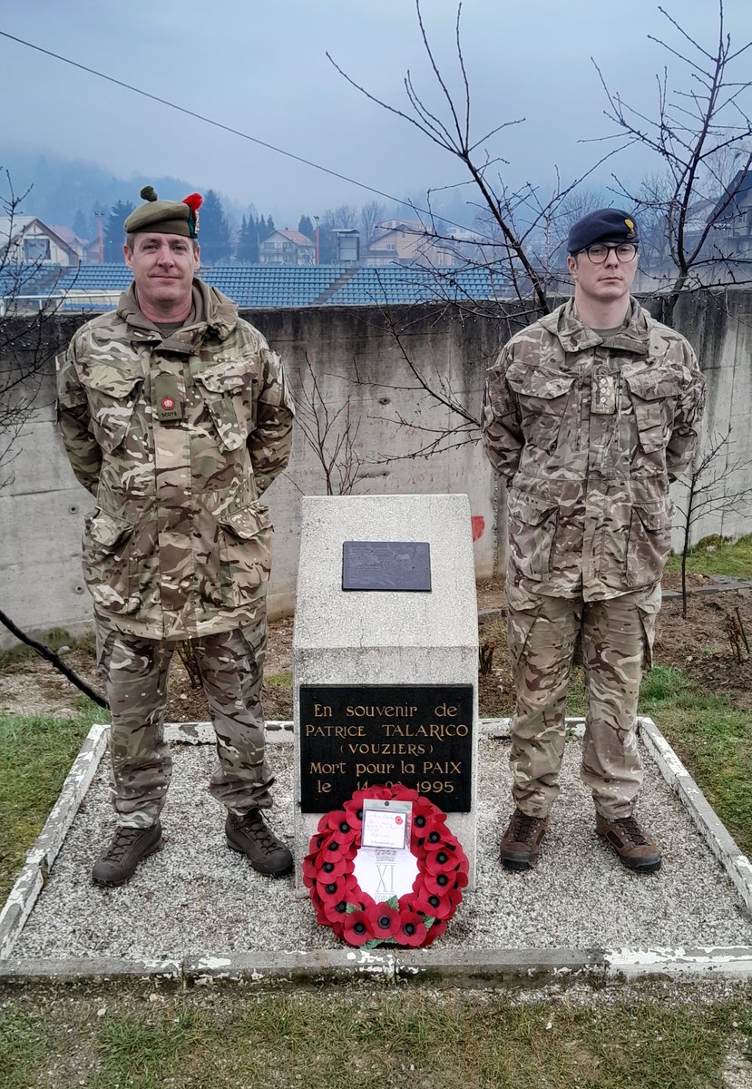 UKDefenceinBiH's tweet photo. We will remember them🇬🇧 | Today Maj Marshall @The_SCOTS and Capt Williams @11_EOD_Regiment visited Cpl Barney Warburton's memorial in Vitez to pay their respects. Cpl Warburton lost his life on 19 May 94 during a demining operation in Vitez. 
 @Proud_Sappers https://t.co/CfoNeGnpub