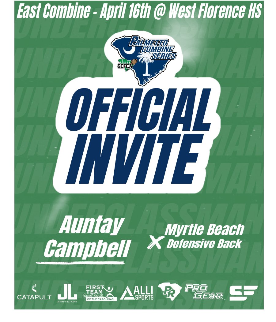 CoachesCombines's tweet photo. Congratulations on being selected to the Underclassmen Palmetto Combine Series! See you in Florence at West Florence HS on April 16 at 2:00pm
#Palmetto23 #Emailtofollow #EastCombine
@MBSeahawks_FB @antonibrown2 @ashtonkeith9 @Auntay_Campbell

Pre-Register:
https://t.co/qggdkPKeZY https://t.co/O3oaTxxar0