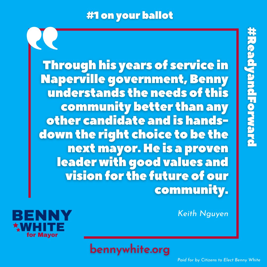 bennynaperville's tweet photo. Thank you, Keith Nguyen for your support! #naperville #bennywhitefornaperville #readyandforward https://t.co/aPczhFhK9Z