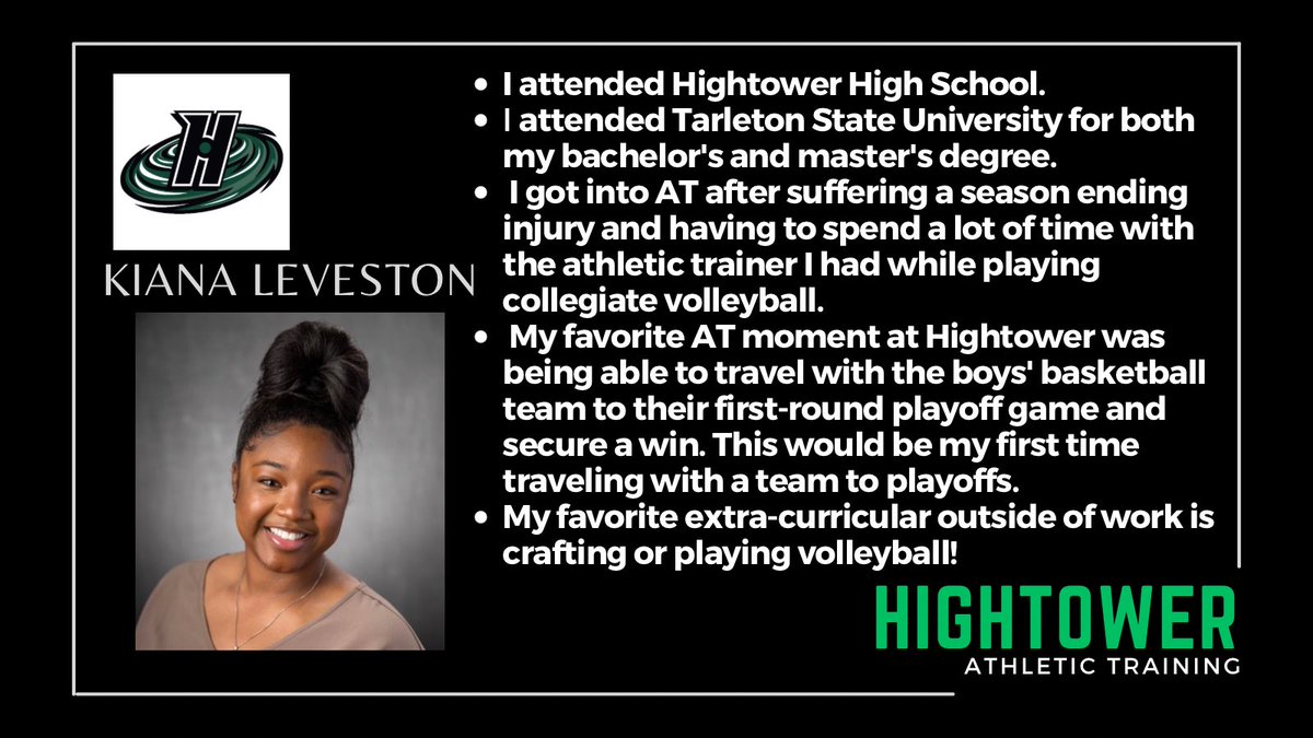 March is National Athletic Training Month!  We have the BEST AT staff 🤩.  Today we spotlight our Reisdent Athletic Trainer Kiana Leveston!  Fun fact she’s a volleyball player 😊 #NATM2023 #canenation #bethestorm #fbisdathletics ⚕️💚🖤🏐🌀