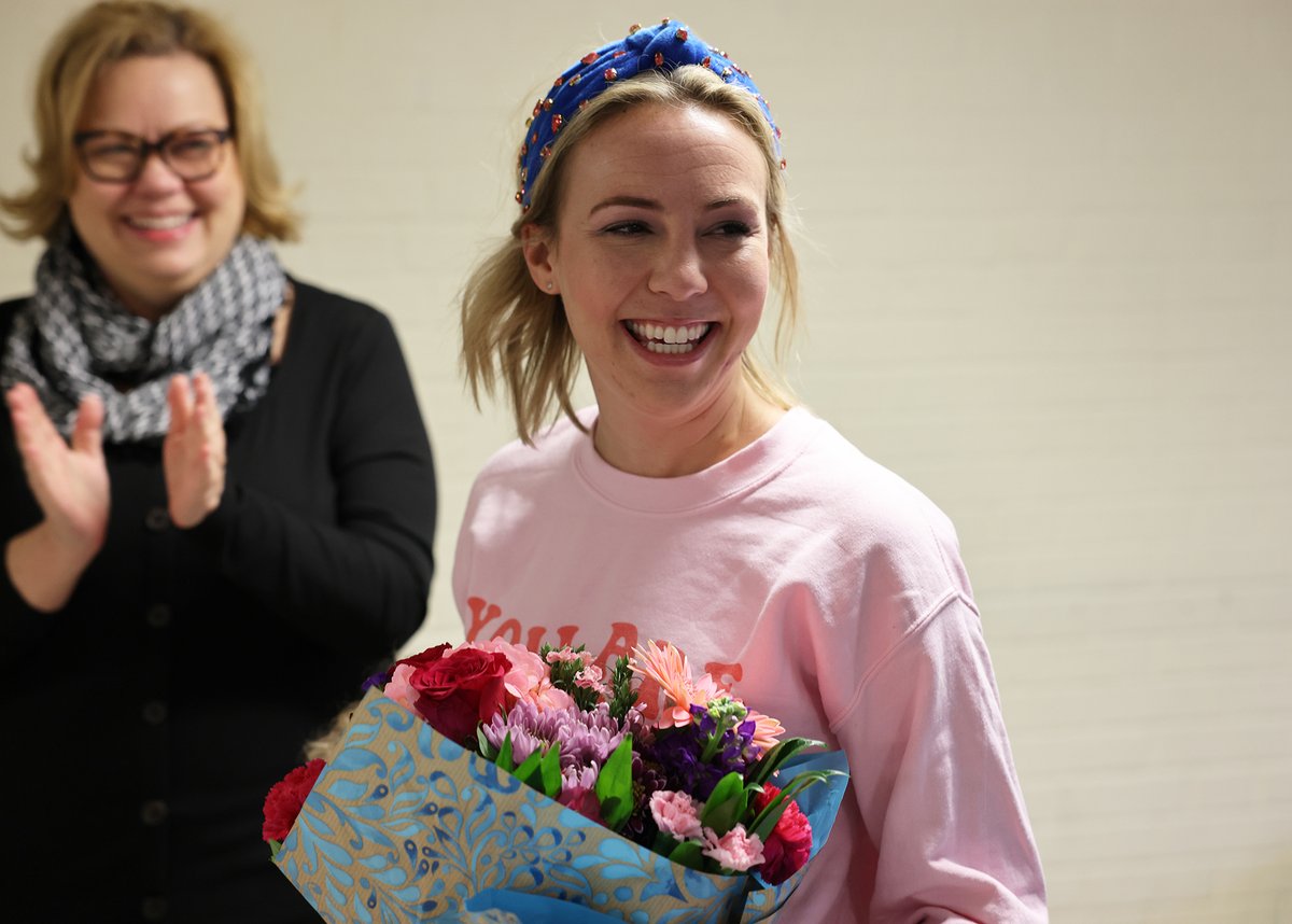 BSDEaglesMO's tweet photo. Surprise! McGrath Elementary School third grade teacher Lindsey Piazza is our 2023 Teacher of the Year! Congratulations, Lindsey! 💜💛💜

#TheBrentwoodWay https://t.co/j5iJR9NAyb