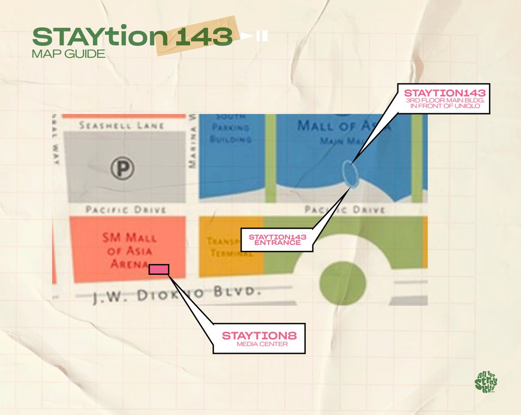 We’re a few hours away before D-day!

Here’s the map guide and guidelines for #STAYtion8 and #STAYtion143 to kick off #SKZinMNL2023 💖💚

#StrayKidsAtMOAArena