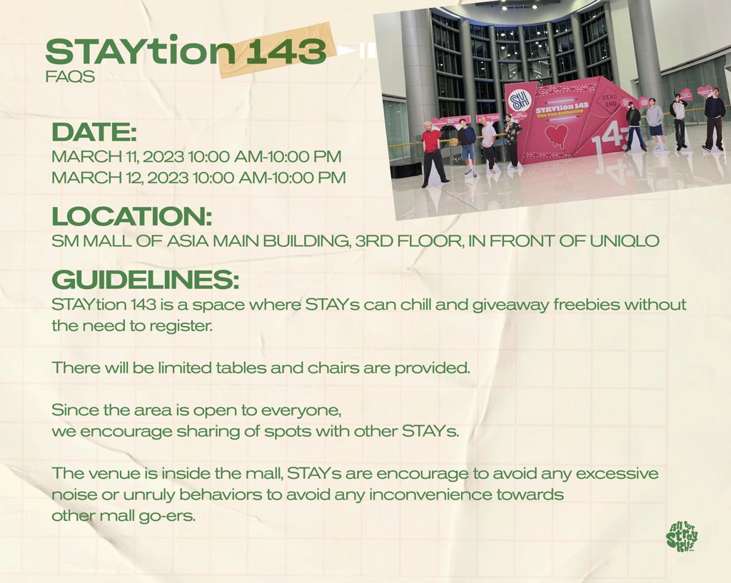 allforskzph's tweet photo. We’re a few hours away before D-day!

Here’s the map guide and guidelines for #STAYtion8 and #STAYtion143 to kick off #SKZinMNL2023 💖💚

#StrayKidsAtMOAArena https://t.co/9hNoNJInJm