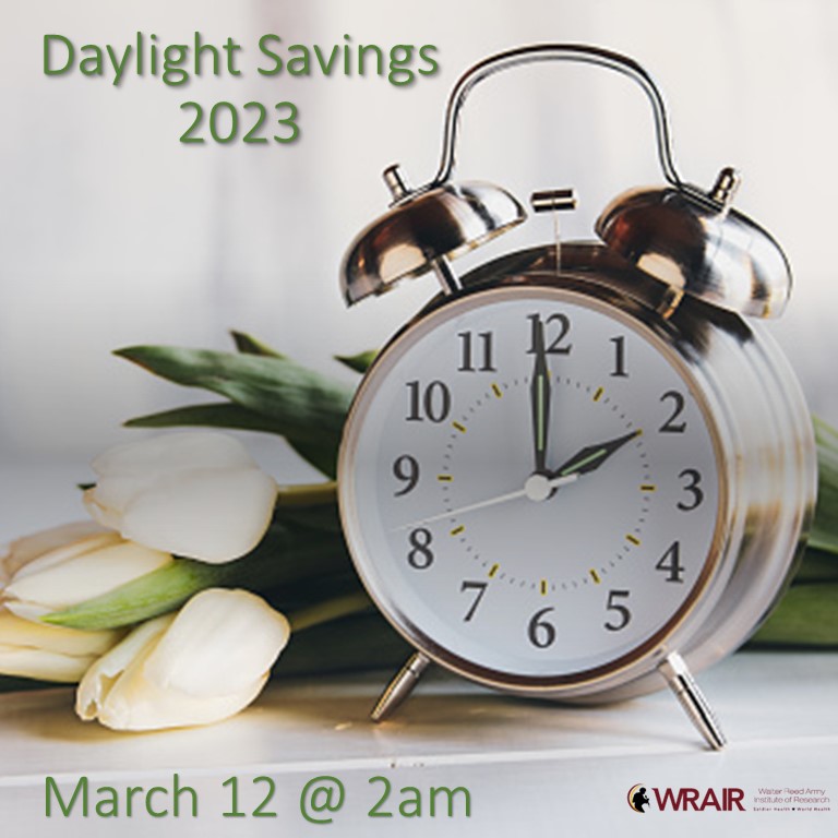Daylight Savings begins Sunday at 2am, so spring your clocks ahead! Your circadian clock will also be impacted. This may increase sleepiness which may impair safety. Gradually shift your bedtime earlier before Sunday and get bright light in the morning to increase alertness!