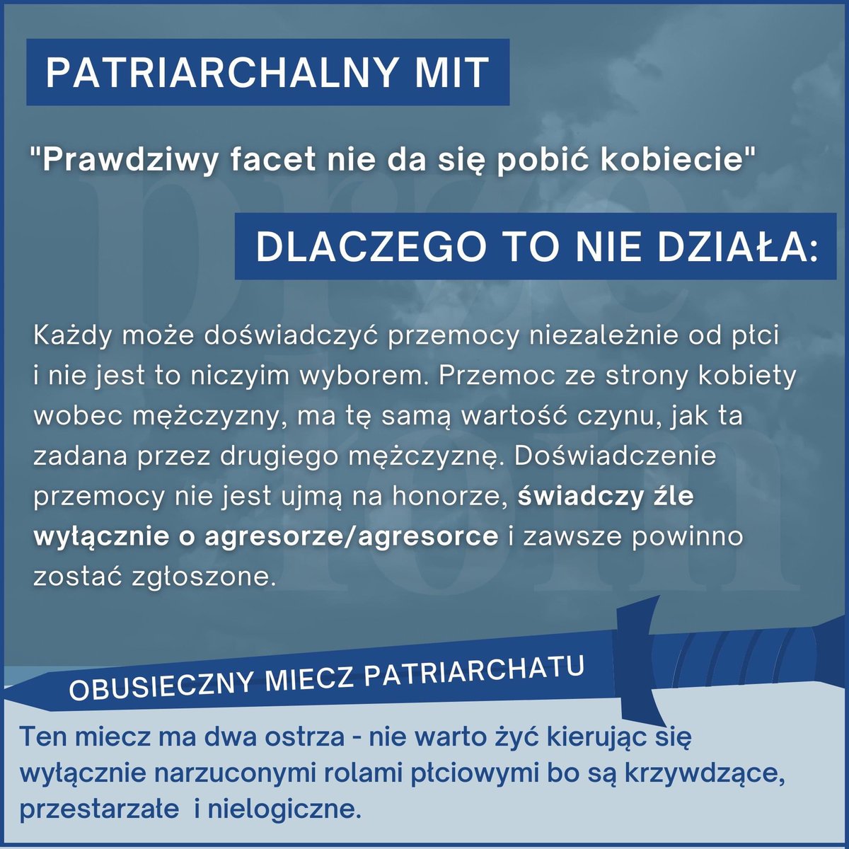 przelom_'s tweet photo. W Dniu Mężczyzn podrzucamy drugą część postów z serii "Obusieczny Miecz Patriarchatu".

Ten miecz ma dwa ostrza - nie warto żyć kierując się wyłącznie narzuconymi rolami płciowymi bo są krzywdzące, przestarzałe  i nielogiczne. https://t.co/gH5MqbAf4r