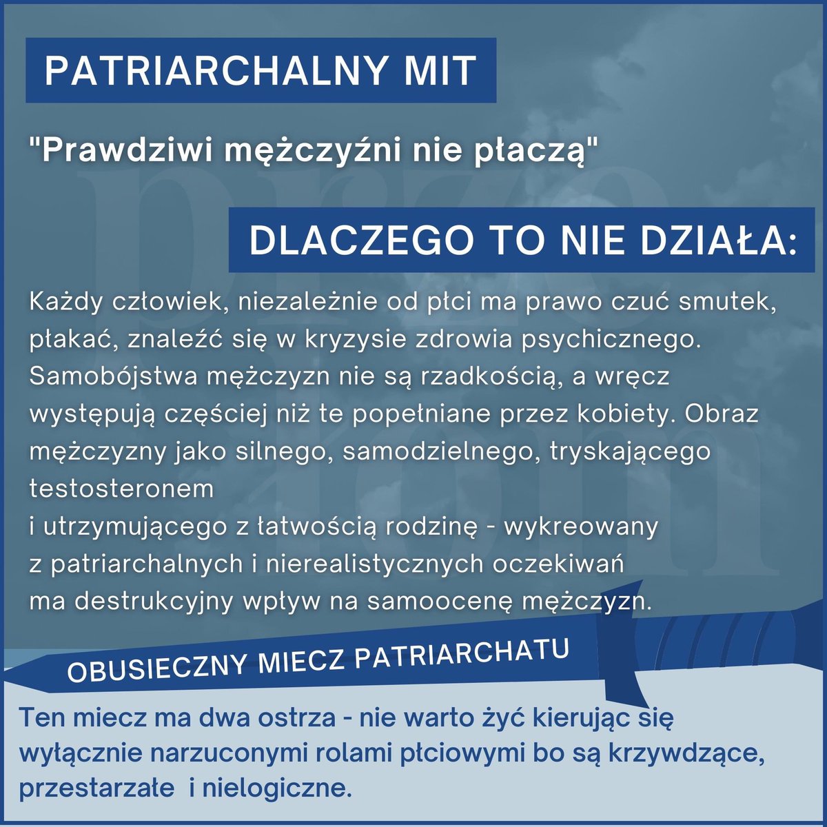 przelom_'s tweet photo. W Dniu Mężczyzn podrzucamy drugą część postów z serii "Obusieczny Miecz Patriarchatu".

Ten miecz ma dwa ostrza - nie warto żyć kierując się wyłącznie narzuconymi rolami płciowymi bo są krzywdzące, przestarzałe  i nielogiczne. https://t.co/gH5MqbAf4r